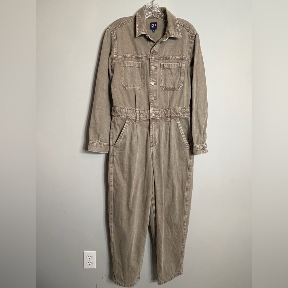 GAP Khaki Denim Utility Jumpsuit Size 6